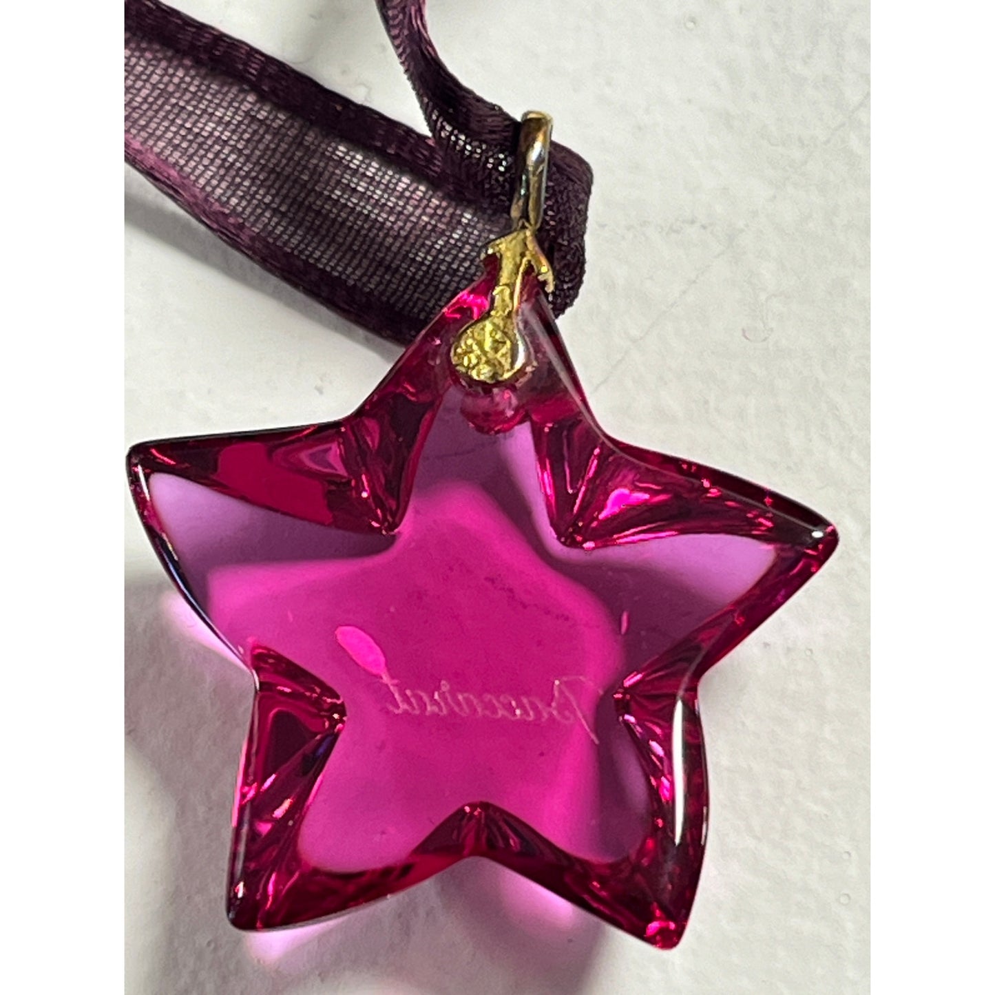 Baccarat Crystal Glass Star Pendant Choker Necklace Purple