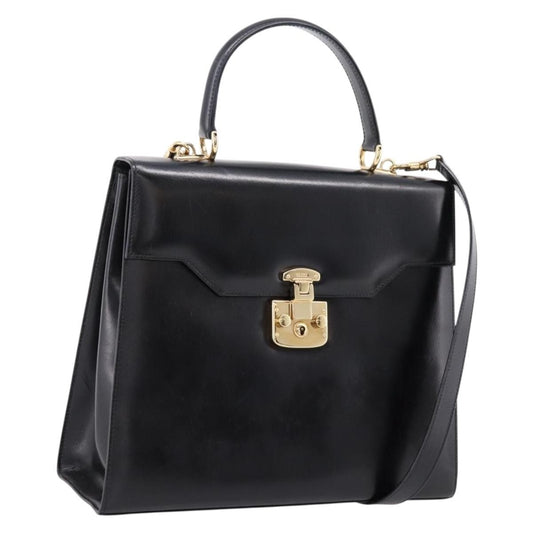 Gucci Vintage Lady Lock Top Handle Leather, Black, Leather, Handbag