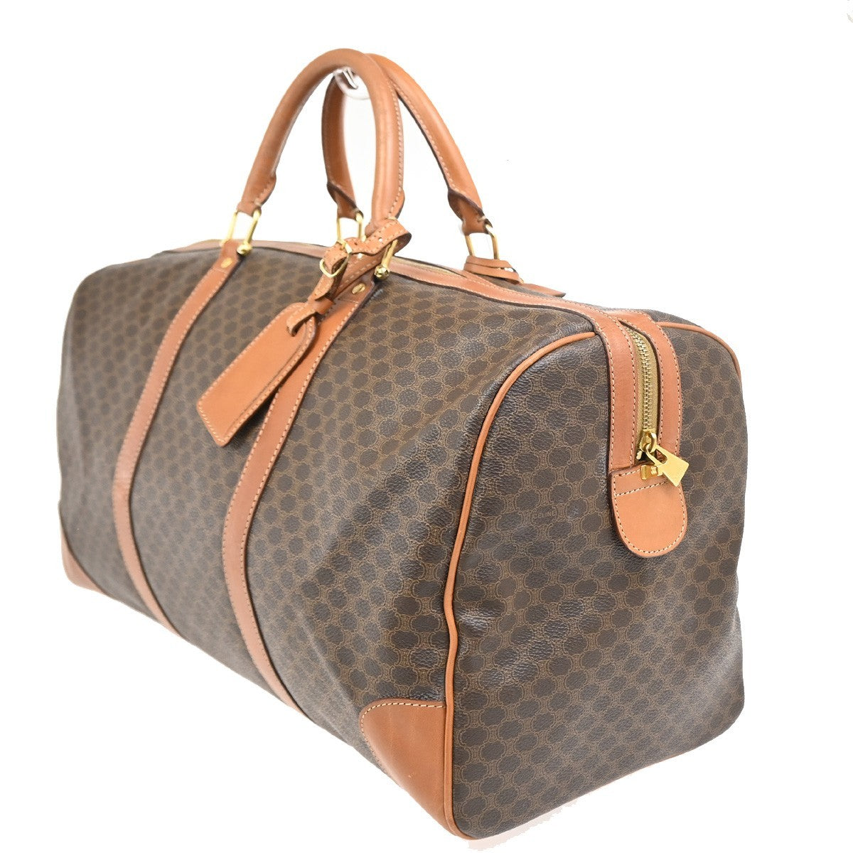 Celine Vintage Duffle Canvas and Leather, Brown, Canvas, Travel Bag