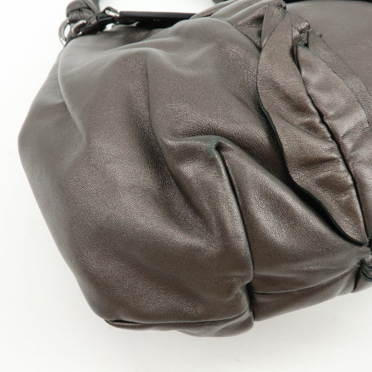 Prada Ruffle Hobo Nappa Leather, Brown, Leather, Shoulder Bag