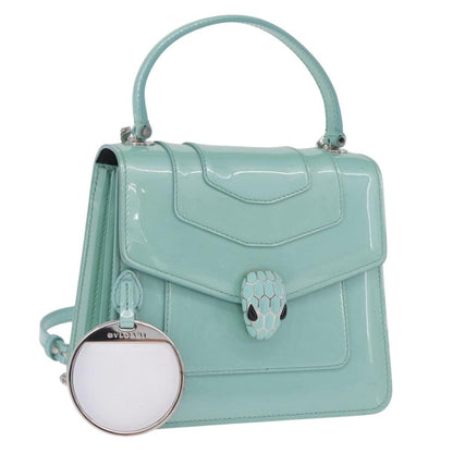 Bvlgari Serpenti Forever Top Handle Patent, Green, Patent Leather, Handbag