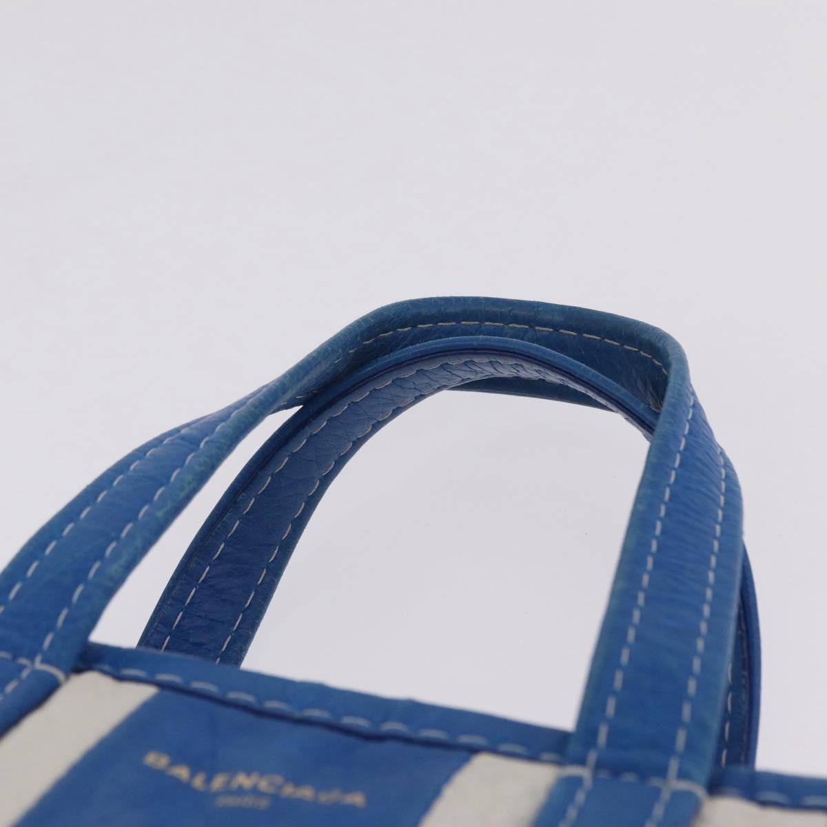Balenciaga Bazar Convertible Striped Leather, Blue, Leather, Tote Bag