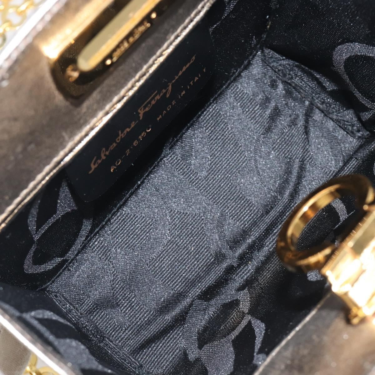 Salvatore Ferragamo Gancini Chain Leather, Gold, Leather, Shoulder Bag