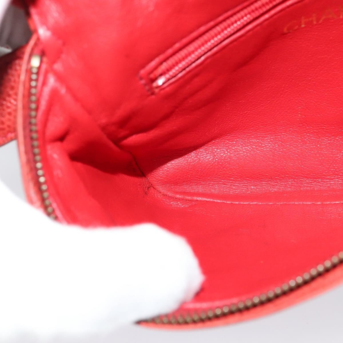 Chanel Vintage Zip Belt Quilted Caviar, Red, Leather, Shoulder Bag