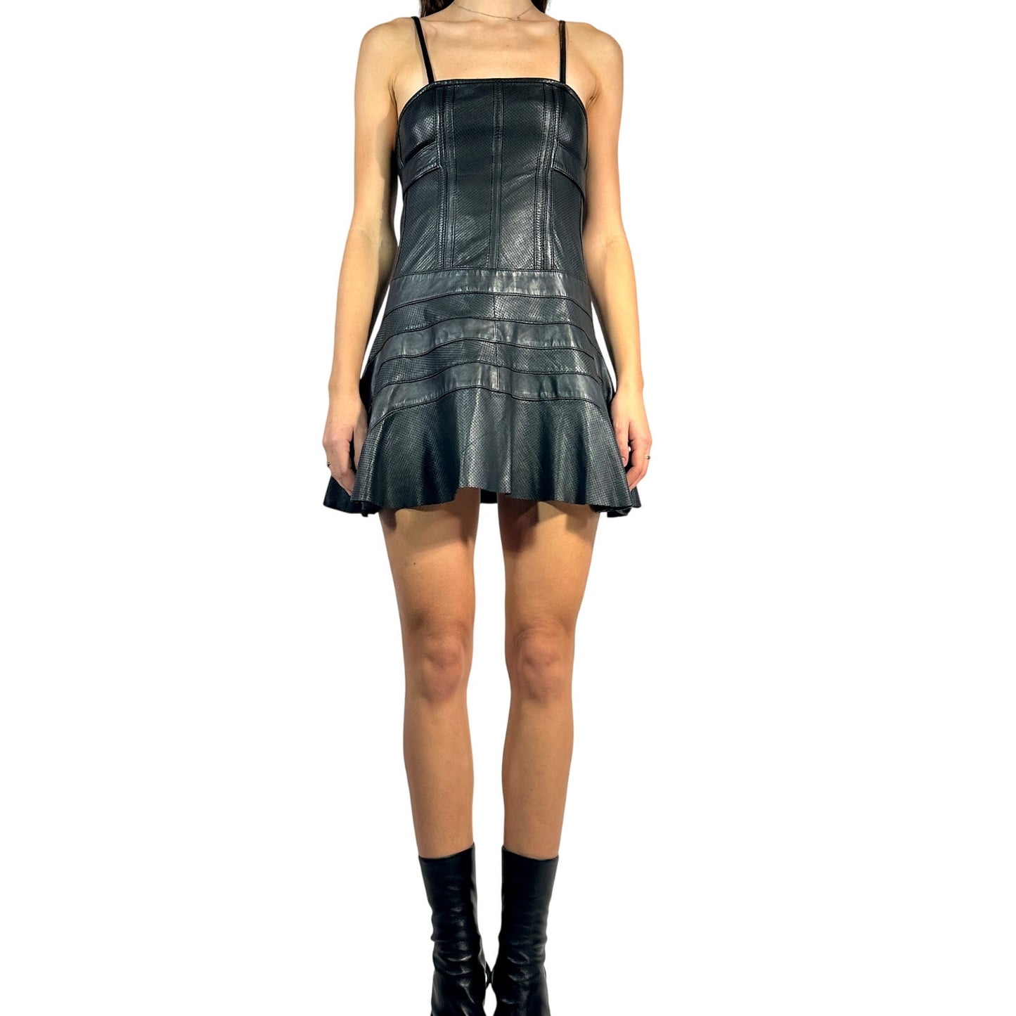 EXTE Black Leather Mini Dress IT 42 US 6