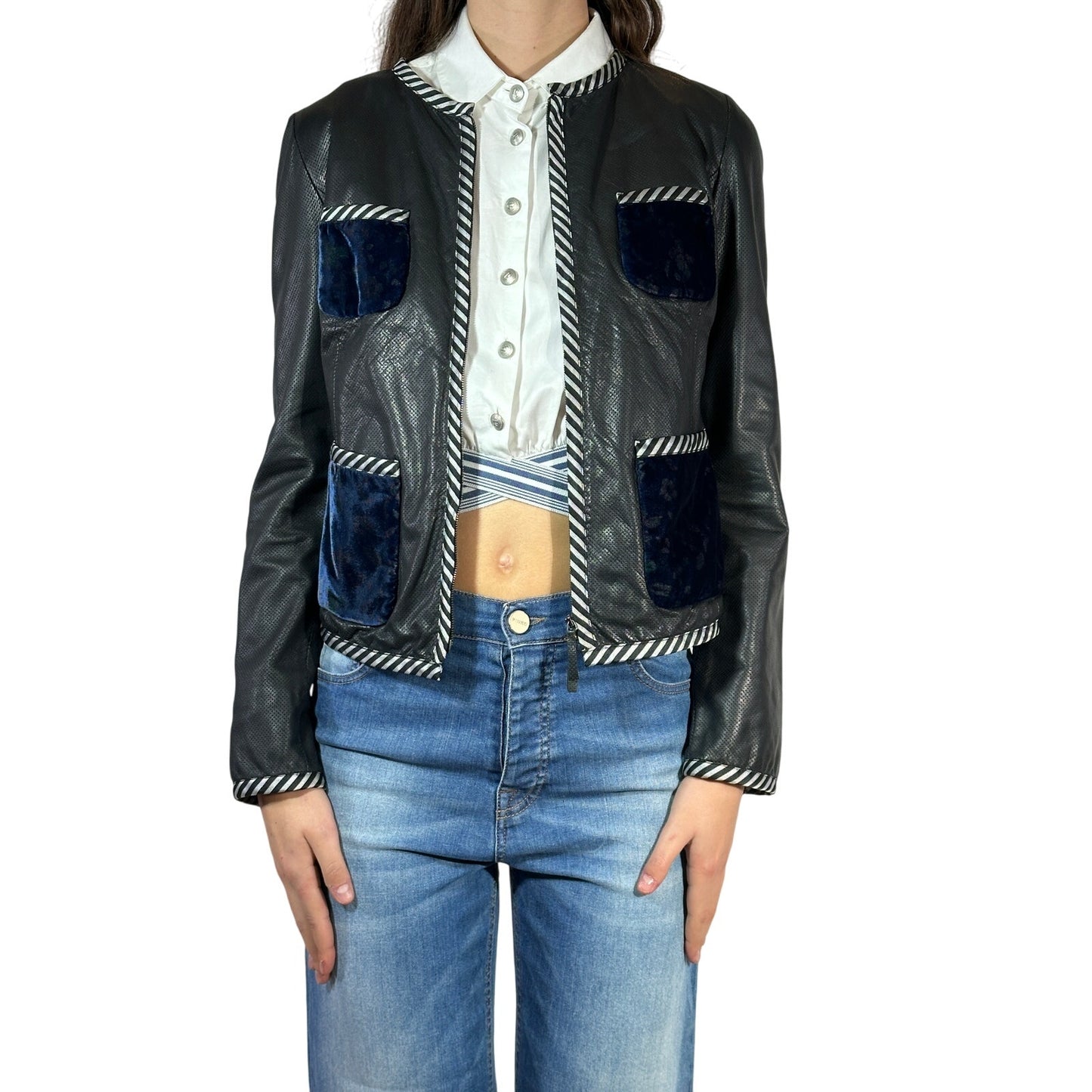 EMPORIO ARMANI Mixed Media Leather Jacket