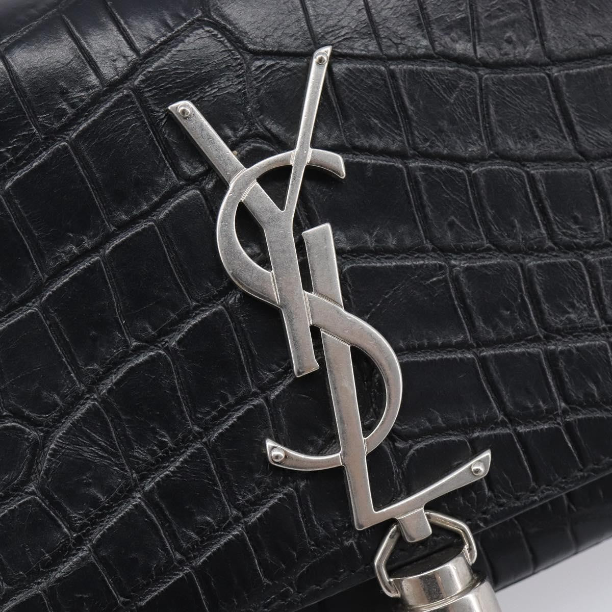 Saint Laurent Classic Monogram Tassel Chain Crocodile Embossed Leather, Black, Leather, Crossbody Bag