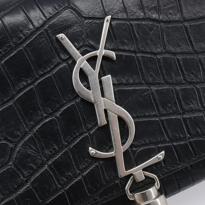 Saint Laurent Classic Monogram Tassel Chain Crocodile Embossed Leather, Black, Leather, Crossbody Bag