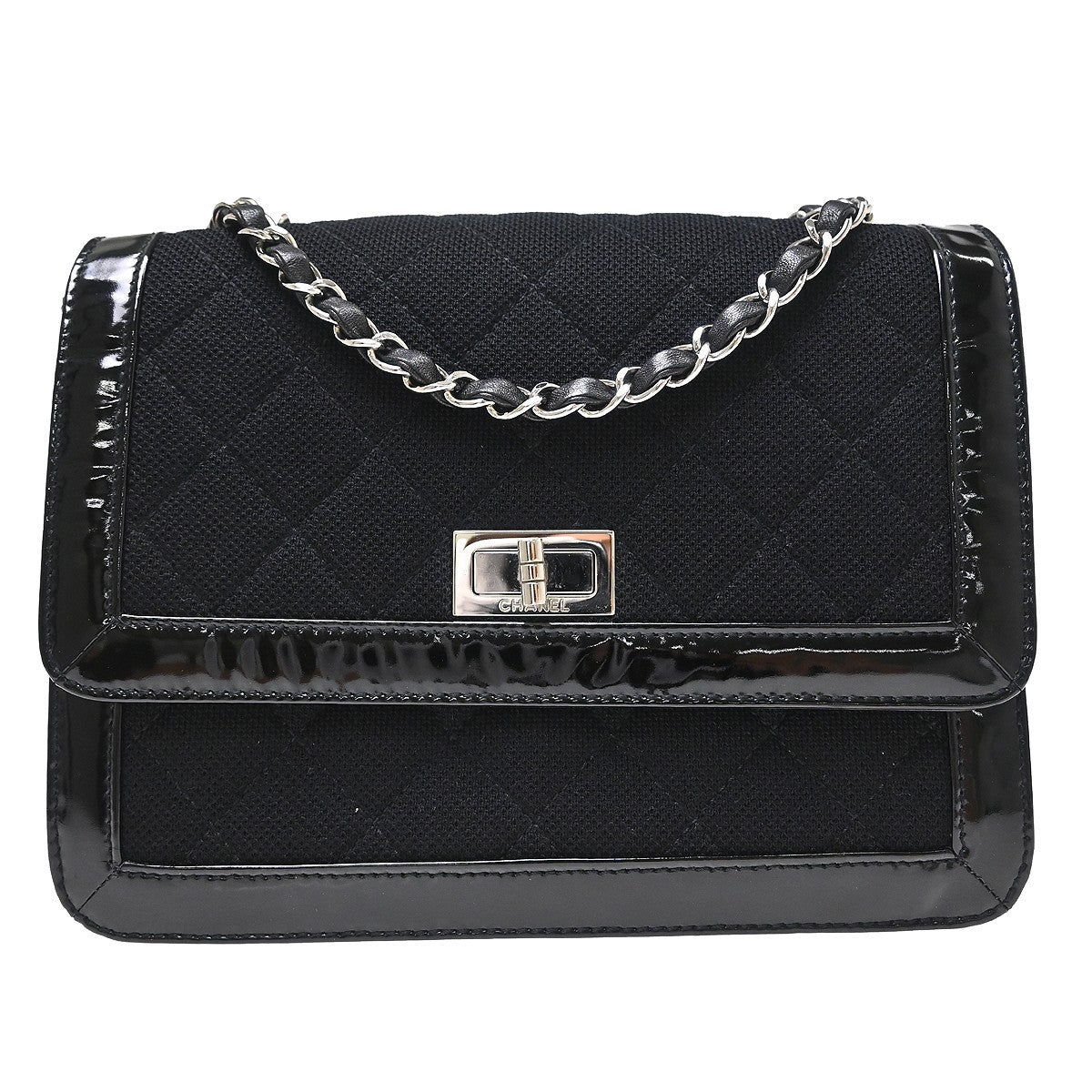 Chanel Reissue Flap Quilted Jersey with Patent, Black, Canvas, Shoulder Bag