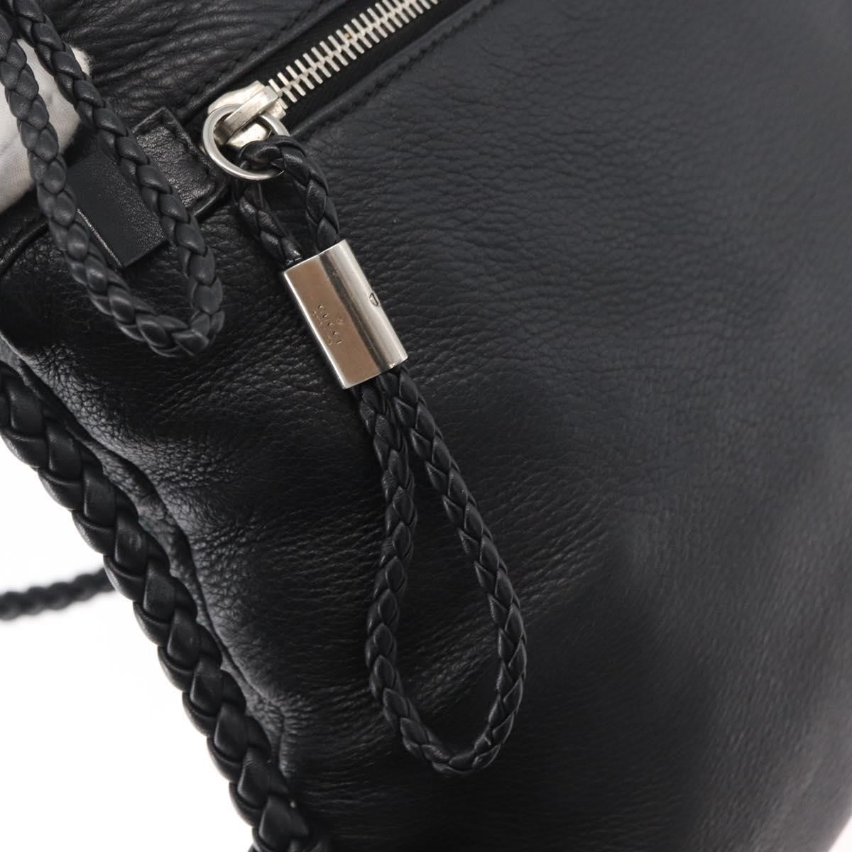 Gucci Braided Strap Zip Messenger Leather, Black, Leather, Crossbody Bag
