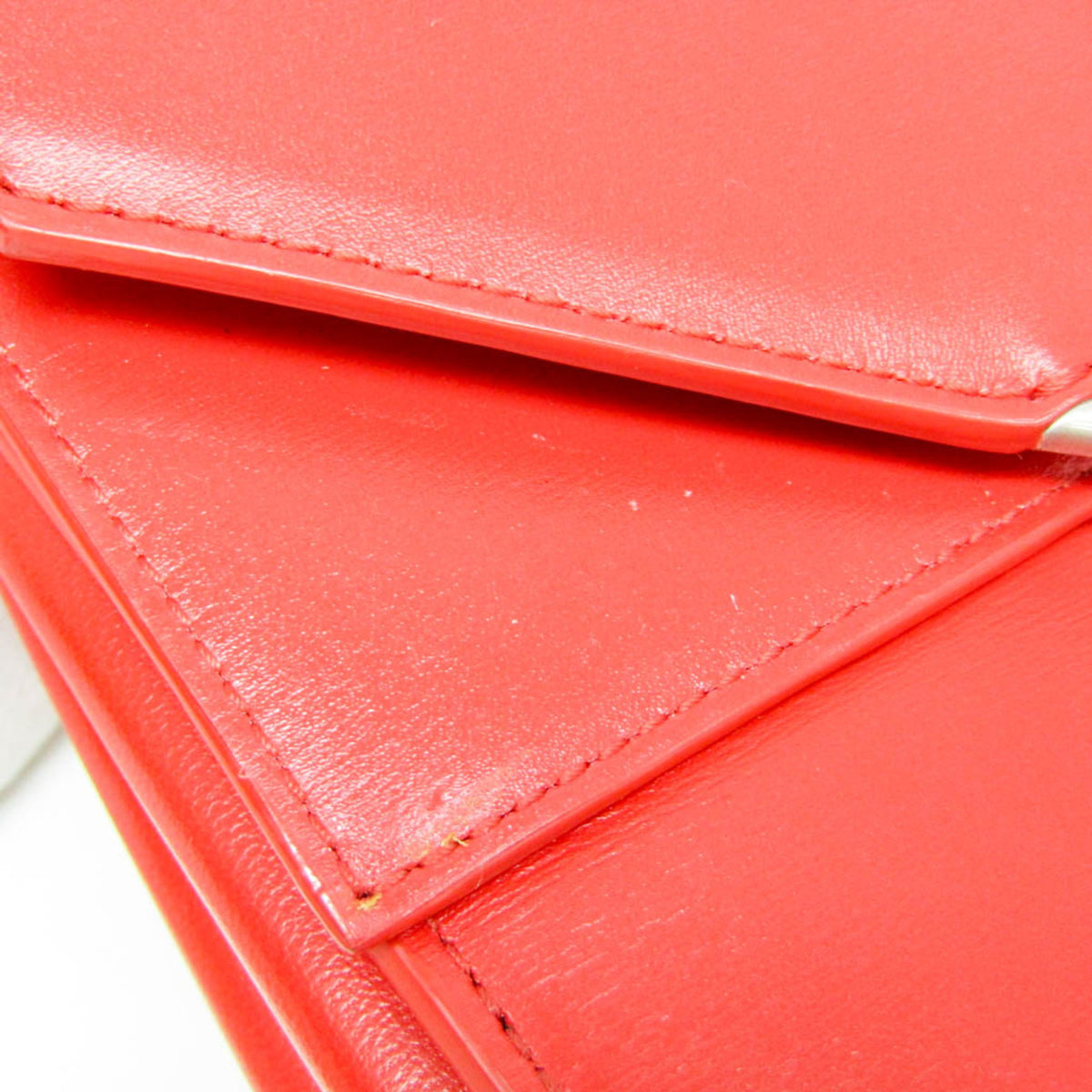 Bottega Veneta Clip Flap Leather, Red, Leather, Handbag