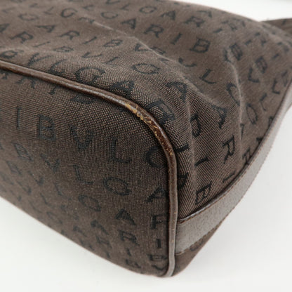 Bvlgari Logomania Suede, Brown, Canvas, Handbag