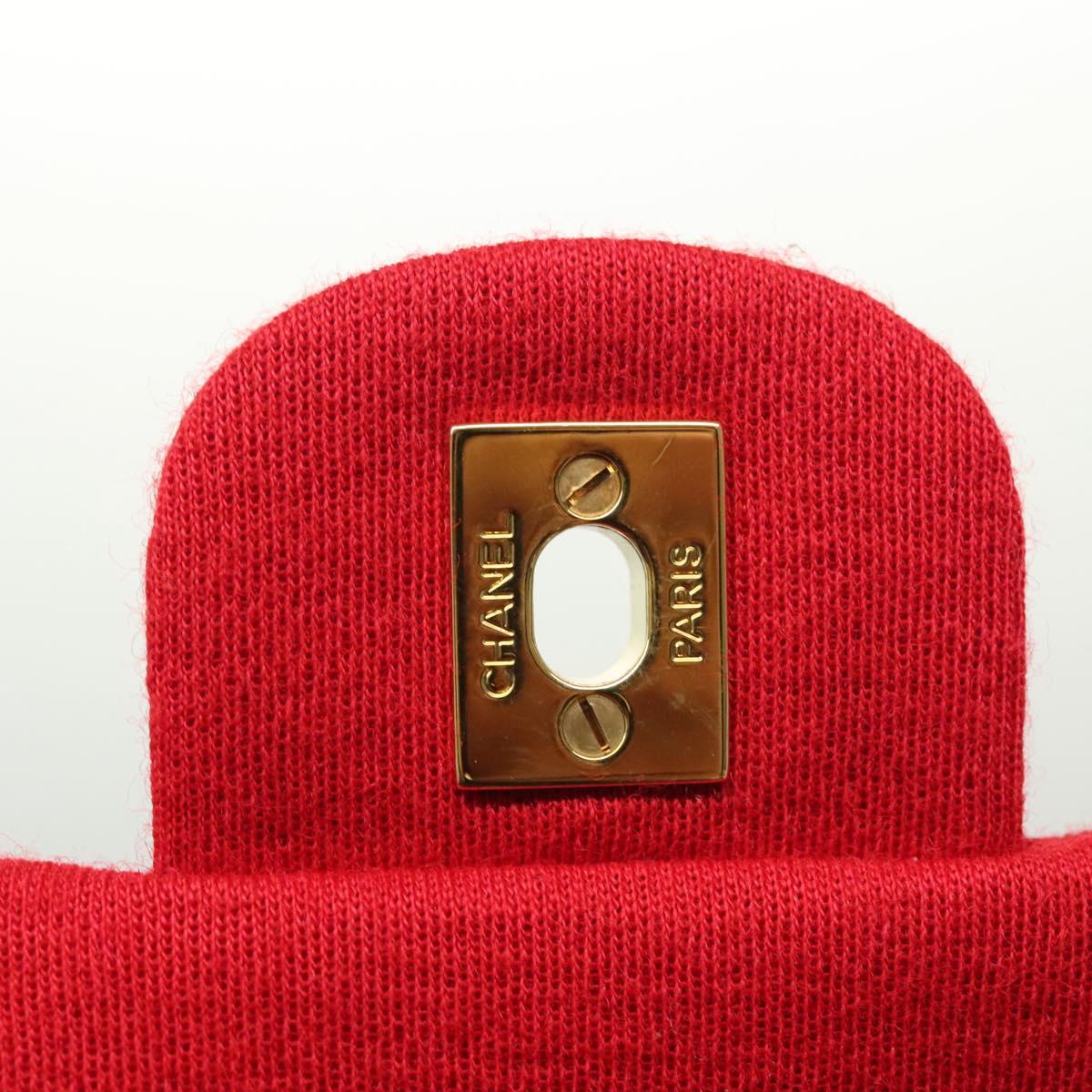 Chanel Vintage Classic Double Flap Bag Quilted Wool, RED, COTTON, Shoulder bag