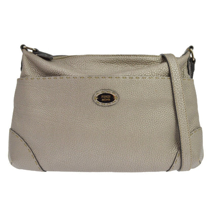 Fendi Selleria Front Pocket Leather, Gray, Leather, Crossbody Bag