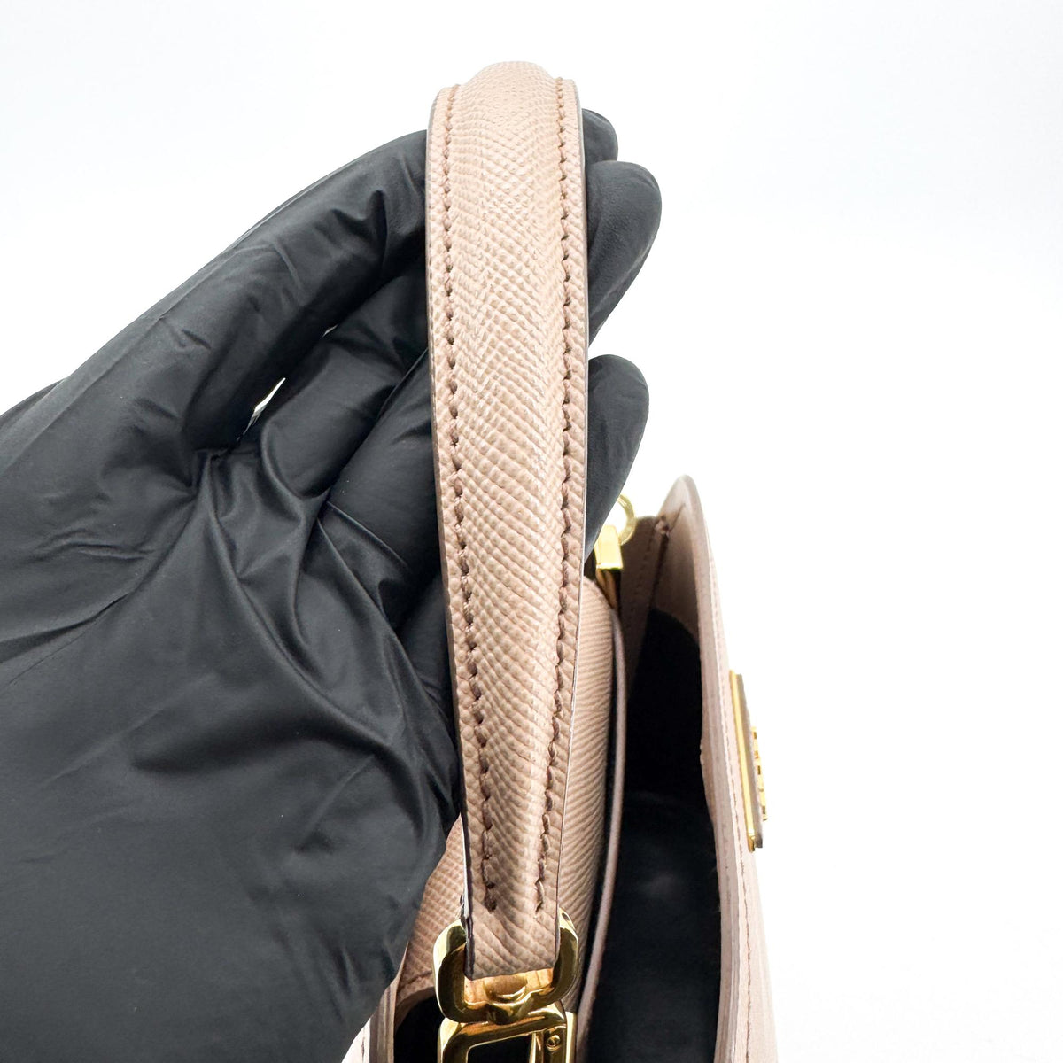 Prada Matinee Top Handle Saffiano Leather, Beige, Leather, Handbag