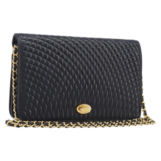 Bally Vintage Chain Quilted Leather, Black, Leather, Shoulder Bag