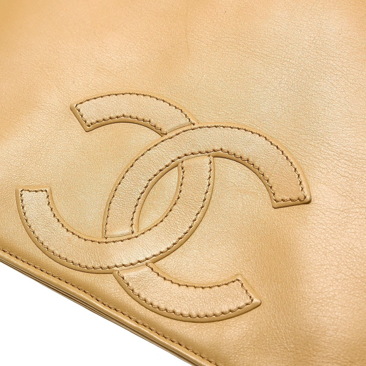 Chanel Vintage CC Logo Tote Leather, Beige, Leather, Tote Bag