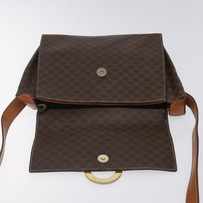 Celine Vintage Macadam Circle Logo Canvas and Leather, Brown, Canvas, Shoulder Bag