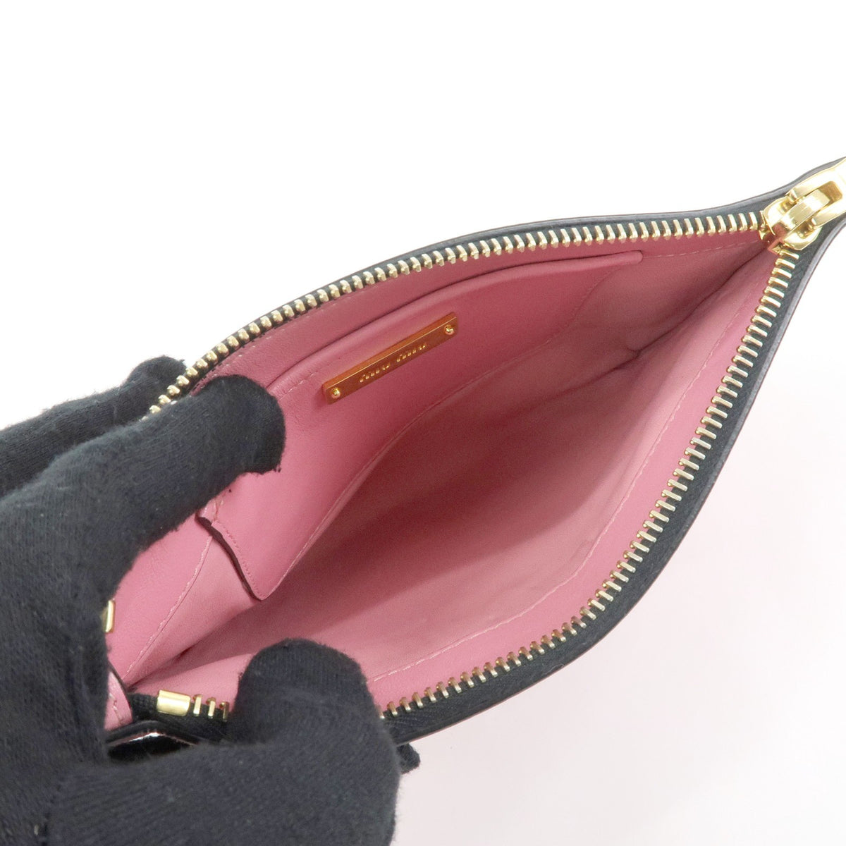 Miu Miu Logo Chain Clutch Shearling, Pink, Leather, Clutch