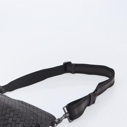 Bottega Veneta Flat Messenger Intrecciato Nappa, Black, Leather, Handbag