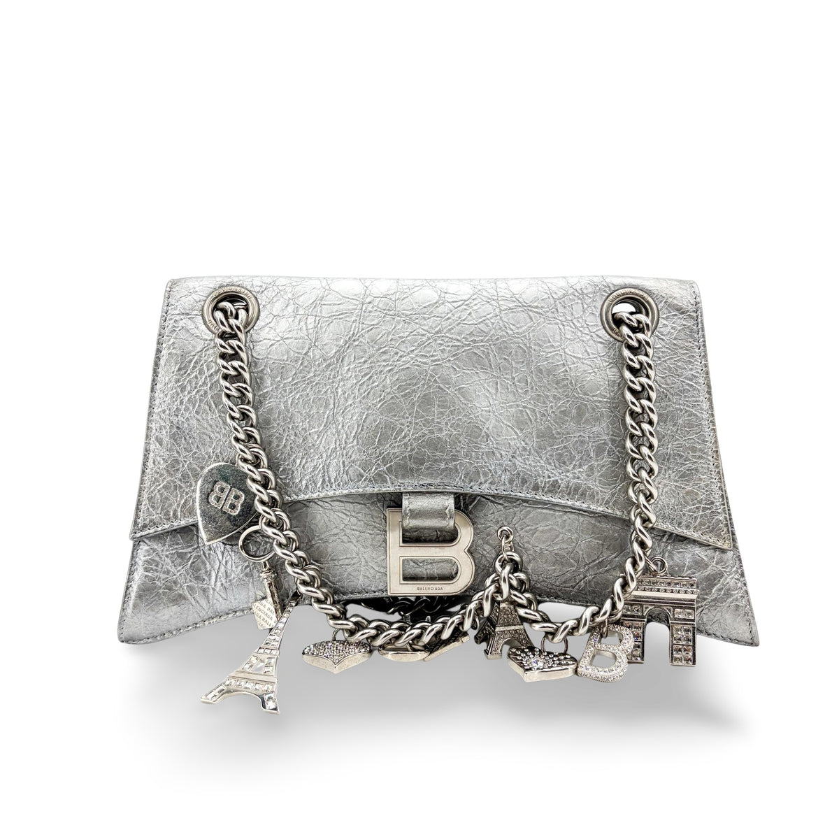 Balenciaga Crush Charm Chain Flap Leather, Silver, Leather, Handbag