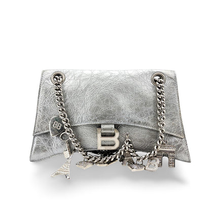 Balenciaga Crush Charm Chain Flap Leather, Silver, Leather, Shoulder Bag
