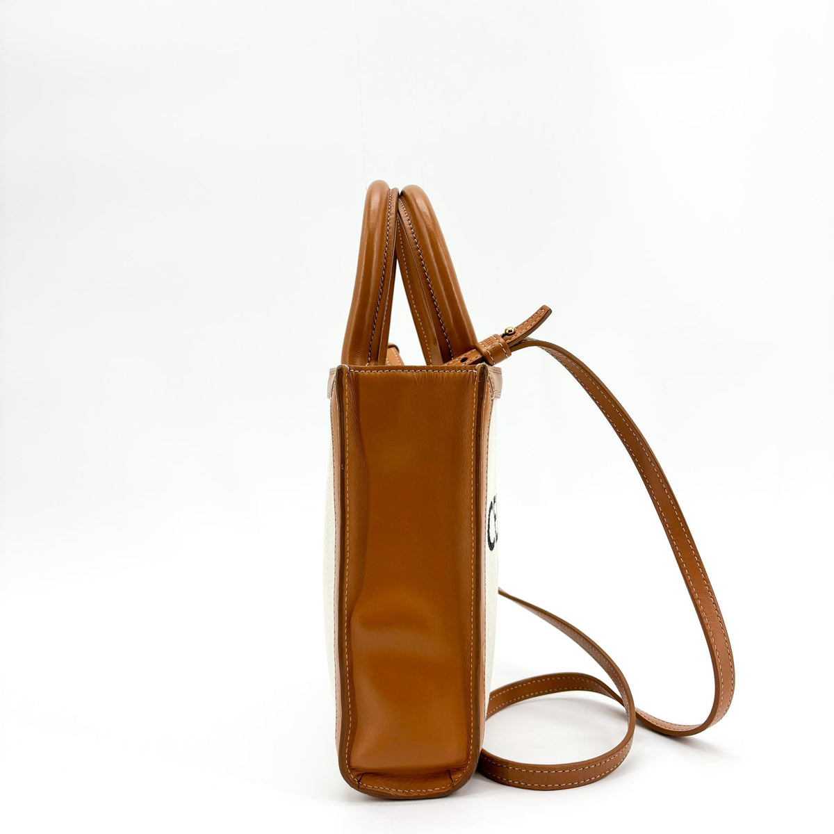 Celine Vertical Cabas Canvas with Leather, Beige, Canvas, Tote Bag