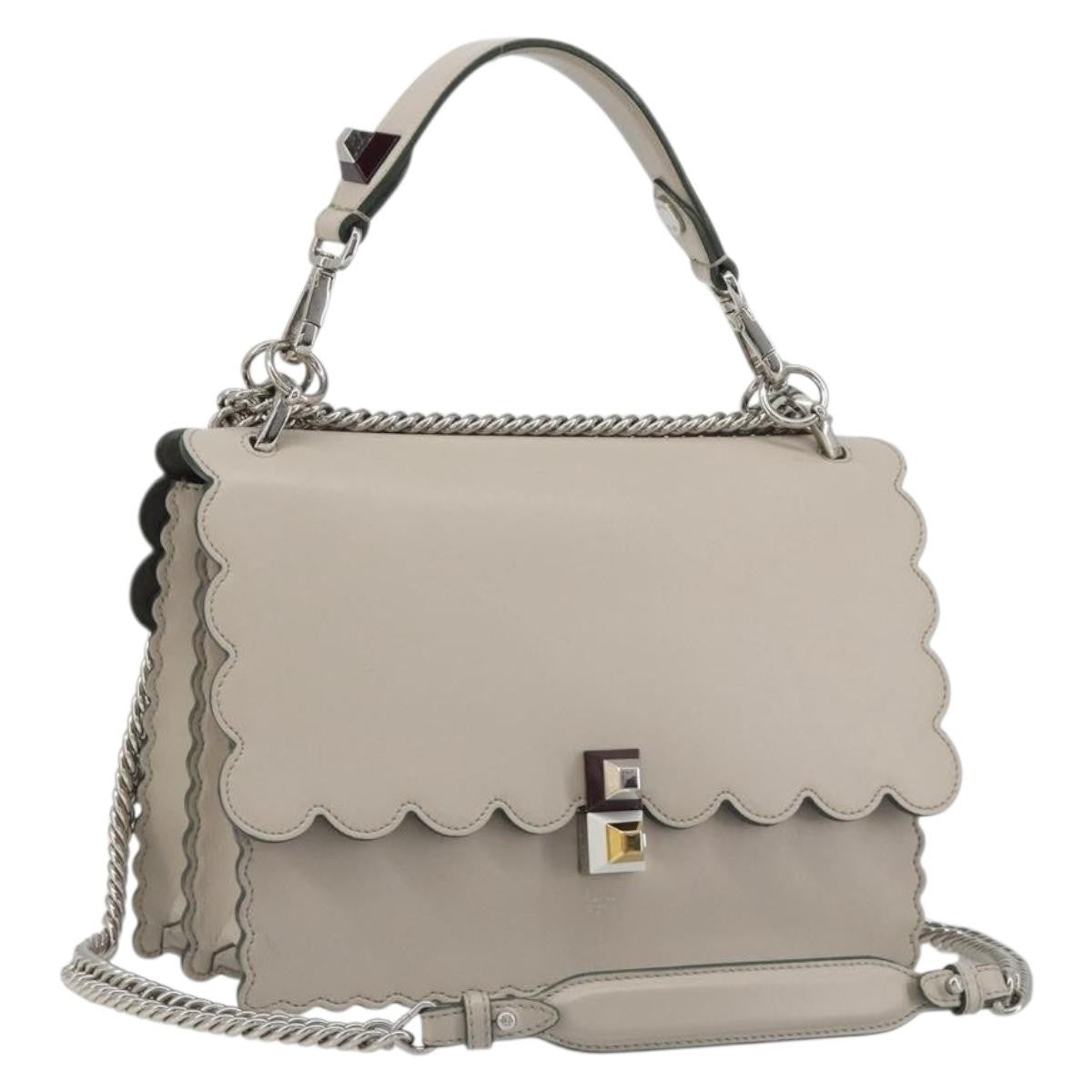 Fendi Kan I Leather, Gray, Leather, Shoulder Bag