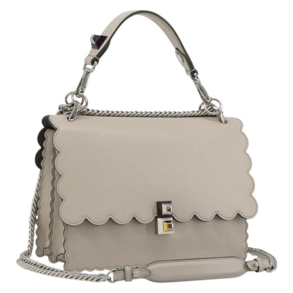 Fendi Kan I Leather, Gray, Leather, Shoulder Bag