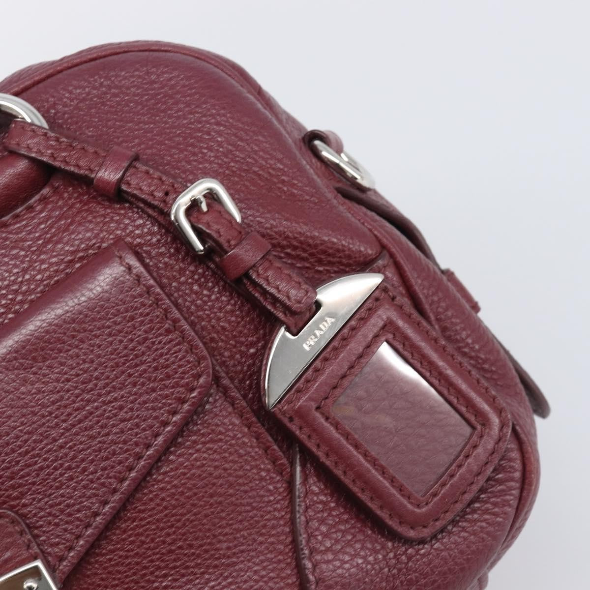 Prada Front Pocket Pushlock Convertible Boston Vitello Daino, Burgundy, Leather, Handbag