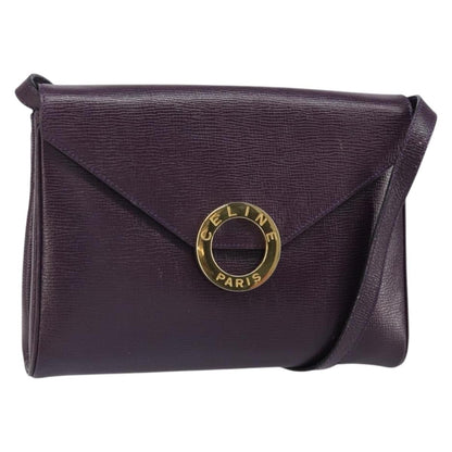 Celine Circle Logo Leather, Purple, Leather, Shoulder Bag