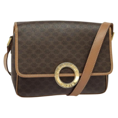 Celine Vintage Macadam Circle Logo Canvas and Leather, Brown, Canvas, Shoulder Bag
