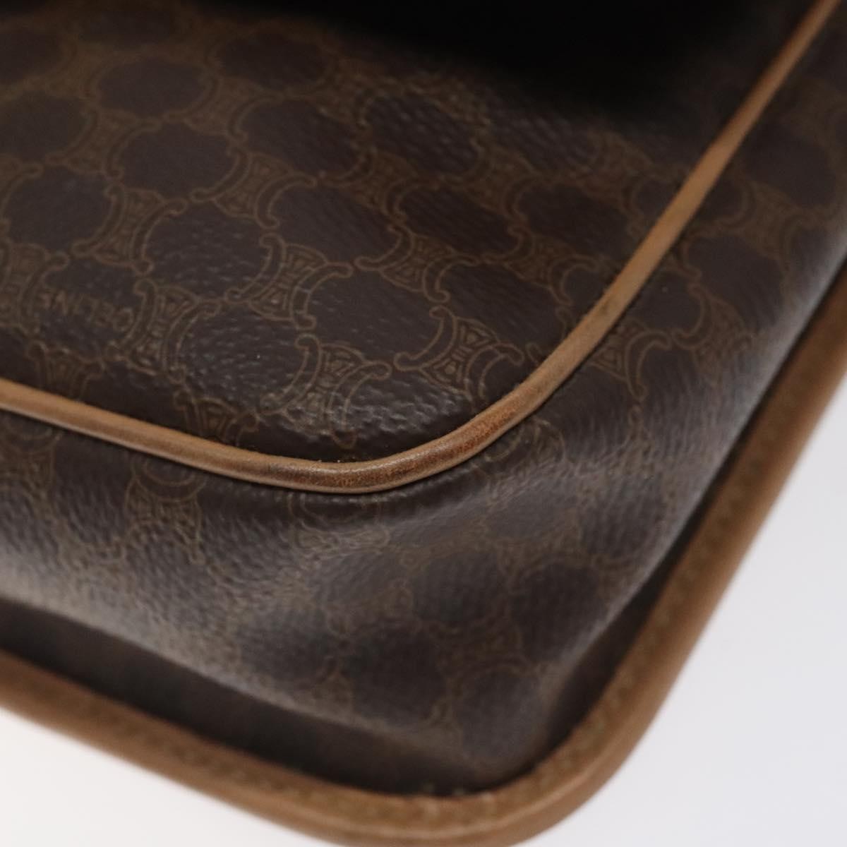 Celine Vintage Macadam Circle Logo Canvas and Leather, Brown, Canvas, Shoulder Bag