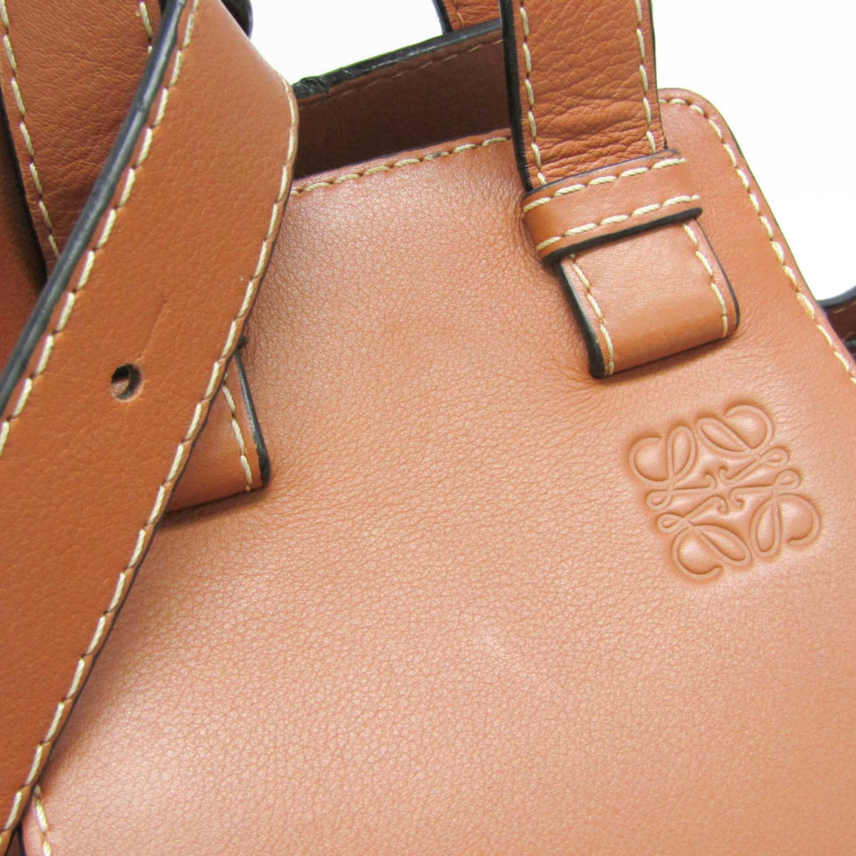 Loewe Hammock Leather and Canvas, Brown, Leather, Handbag