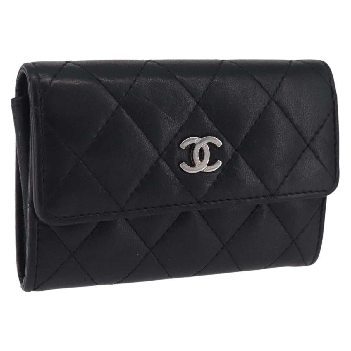 Chanel CC Flap Card Case Quilted Lambskin, Black, Leather, Card Holder