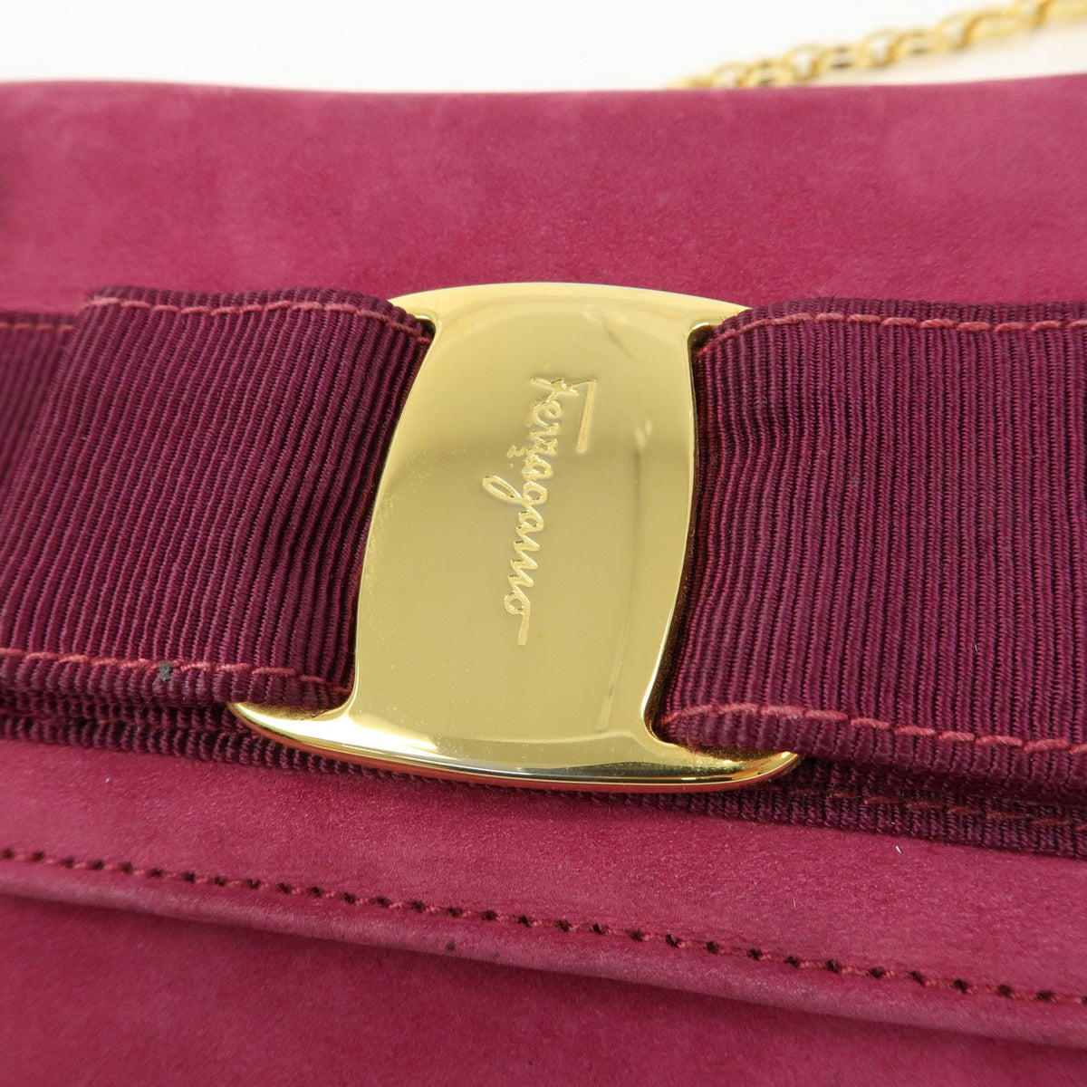 Salvatore Ferragamo Ginny Chain Waist Suede, Purple, Suede, Handbag