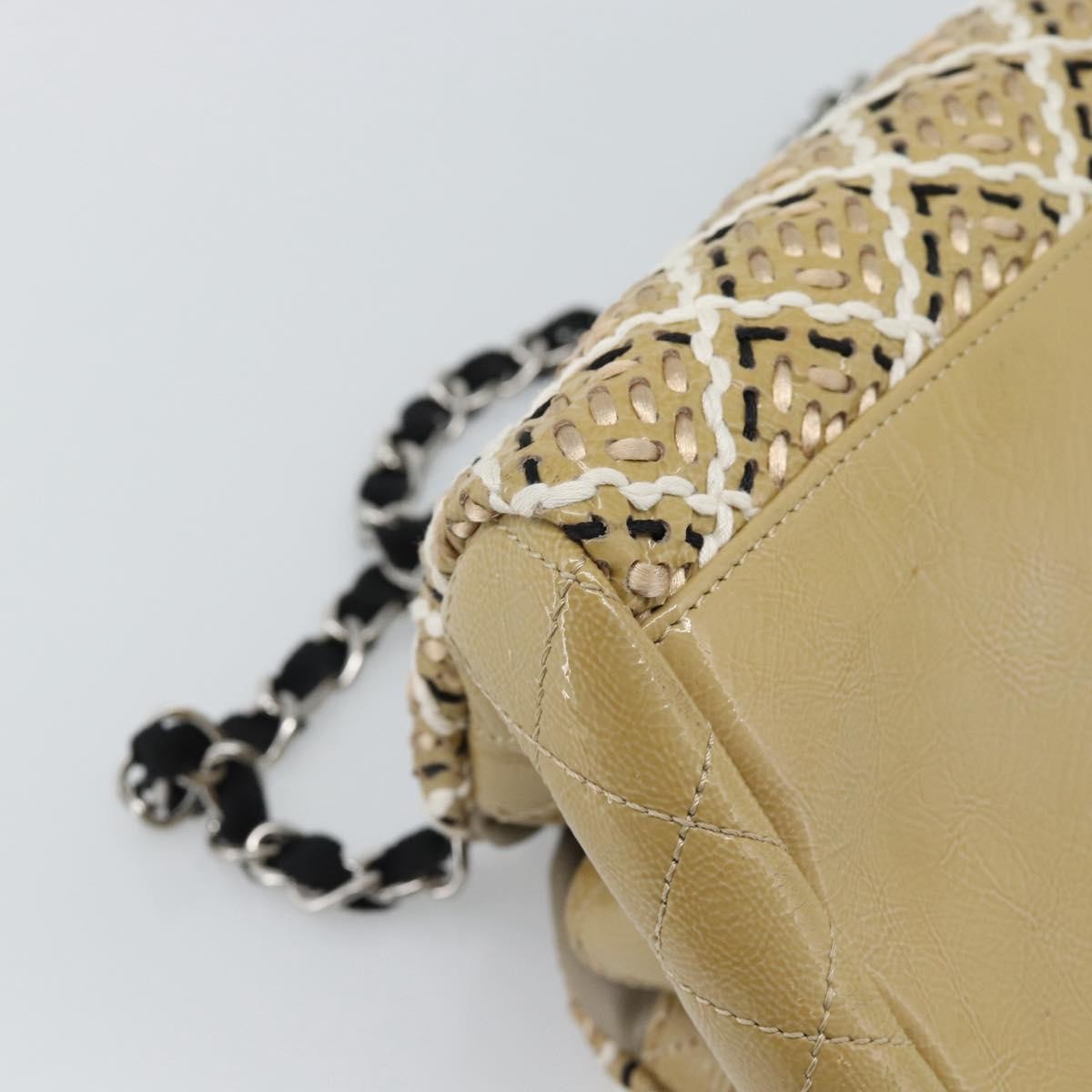 Chanel Just Mademoiselle Quilted Patent, Beige, Patent Leather, Handbag