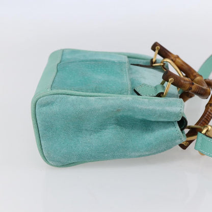 Gucci Bamboo Zip Pouch Leather, TURQUOISE, SUEDE, Clutche & pouche