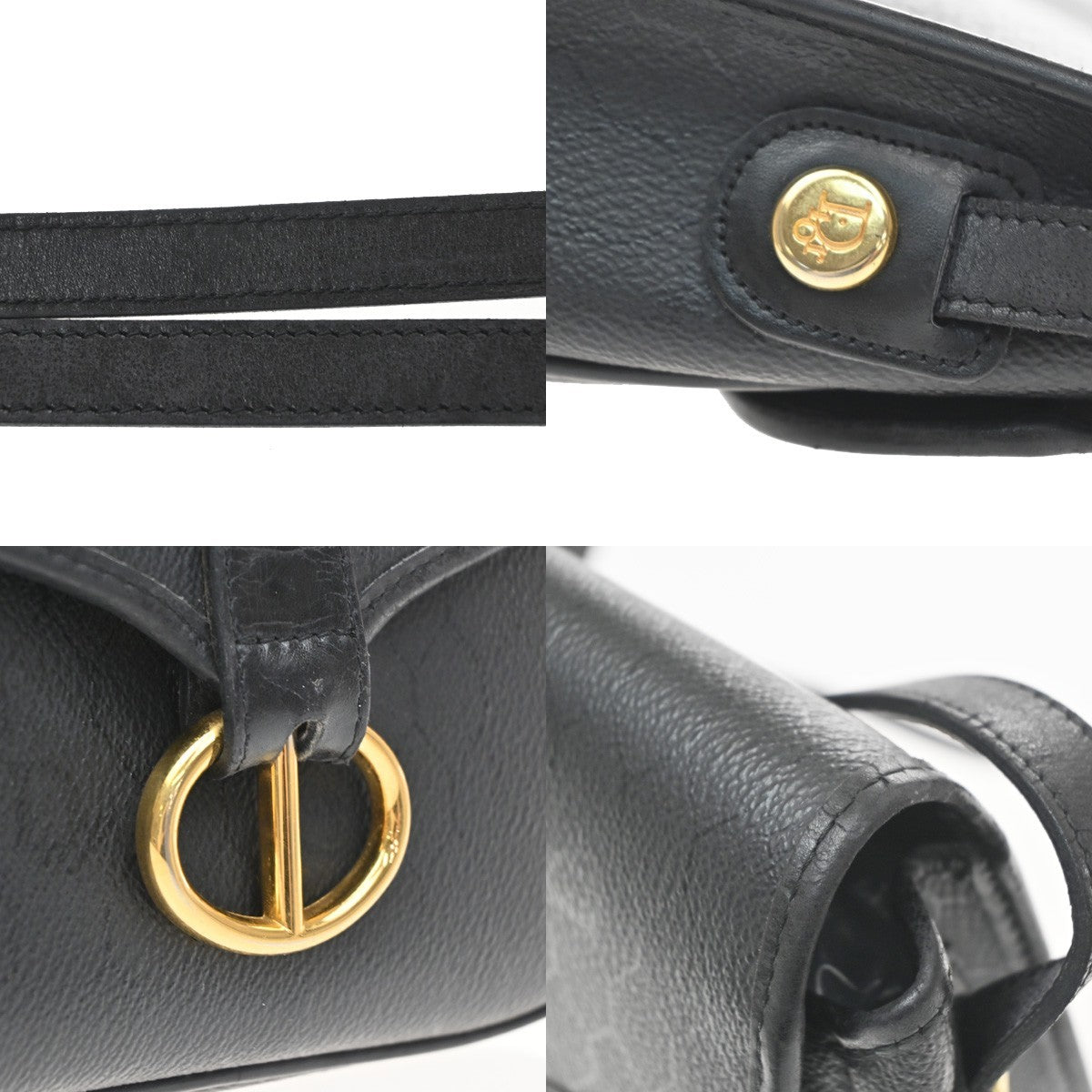 Christian Dior Vintage Honeycomb Flap Coated Canvas, Black, Canvas, Shoulder Bag
