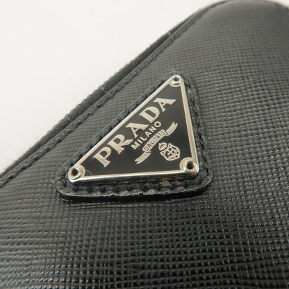 Prada Bifold Zip Around Saffiano Leather, Black, Leather, Wallet
