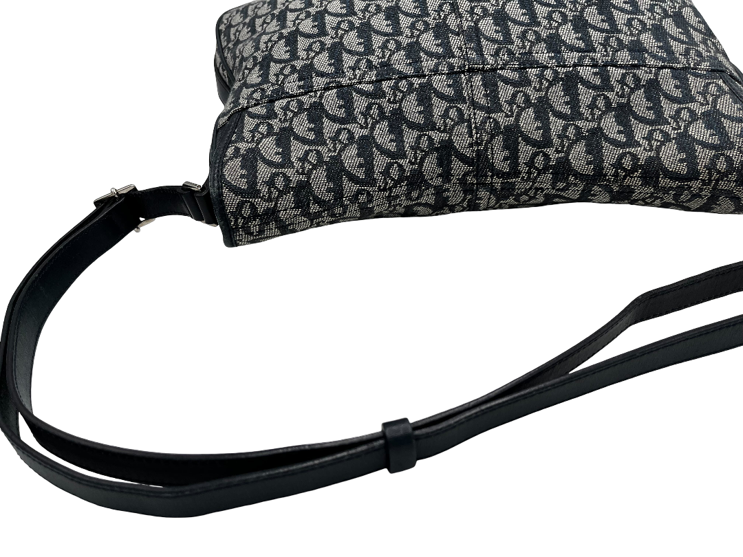 Christian Dior Vintage CD Flap Messenger Diorissimo Canvas, Navy, Canvas, Shoulder Bag