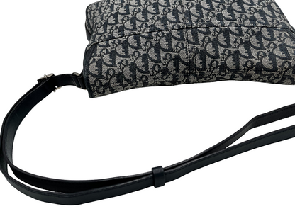 Christian Dior Vintage CD Flap Messenger Diorissimo Canvas, Navy, Canvas, Shoulder Bag