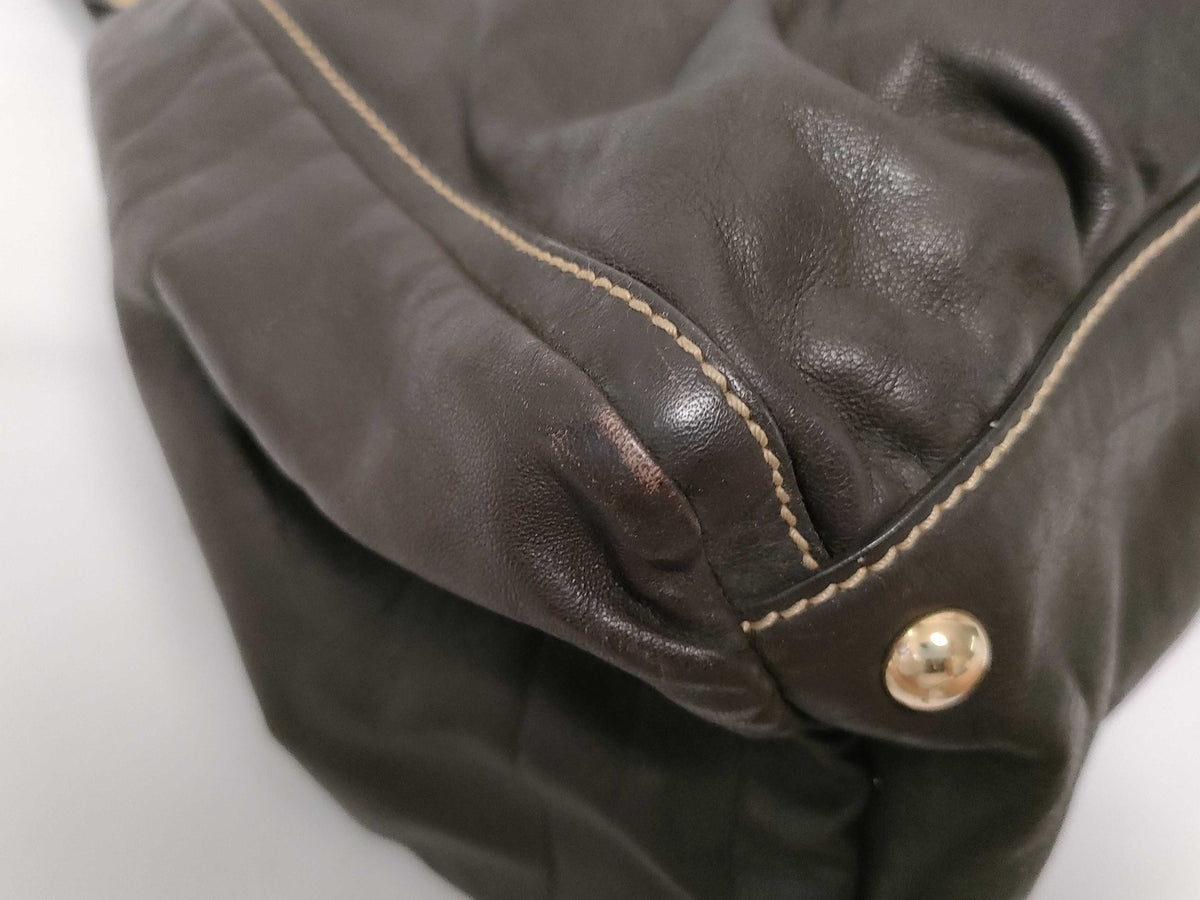 Gucci D Ring Hobo Leather, Brown, Leather, Shoulder Bag