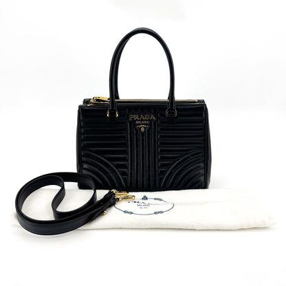 Prada Double Zip Diagramme Quilted Leather, Black, Leather, Tote Bag