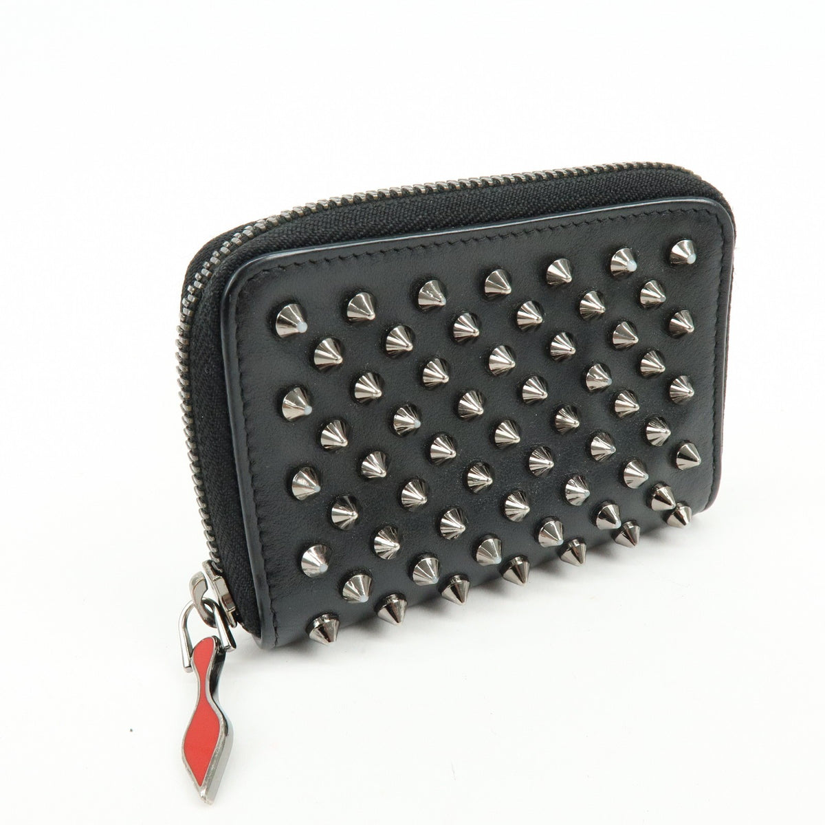 Christian Louboutin Panettone Coin Purse Spiked Leather, Black, Leather, Wallet