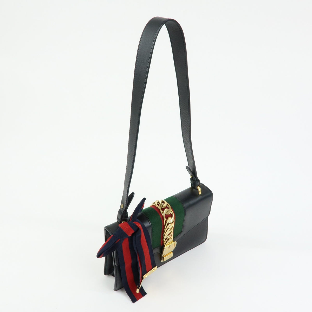 Gucci Sylvie Leather, Black, Leather, Shoulder Bag
