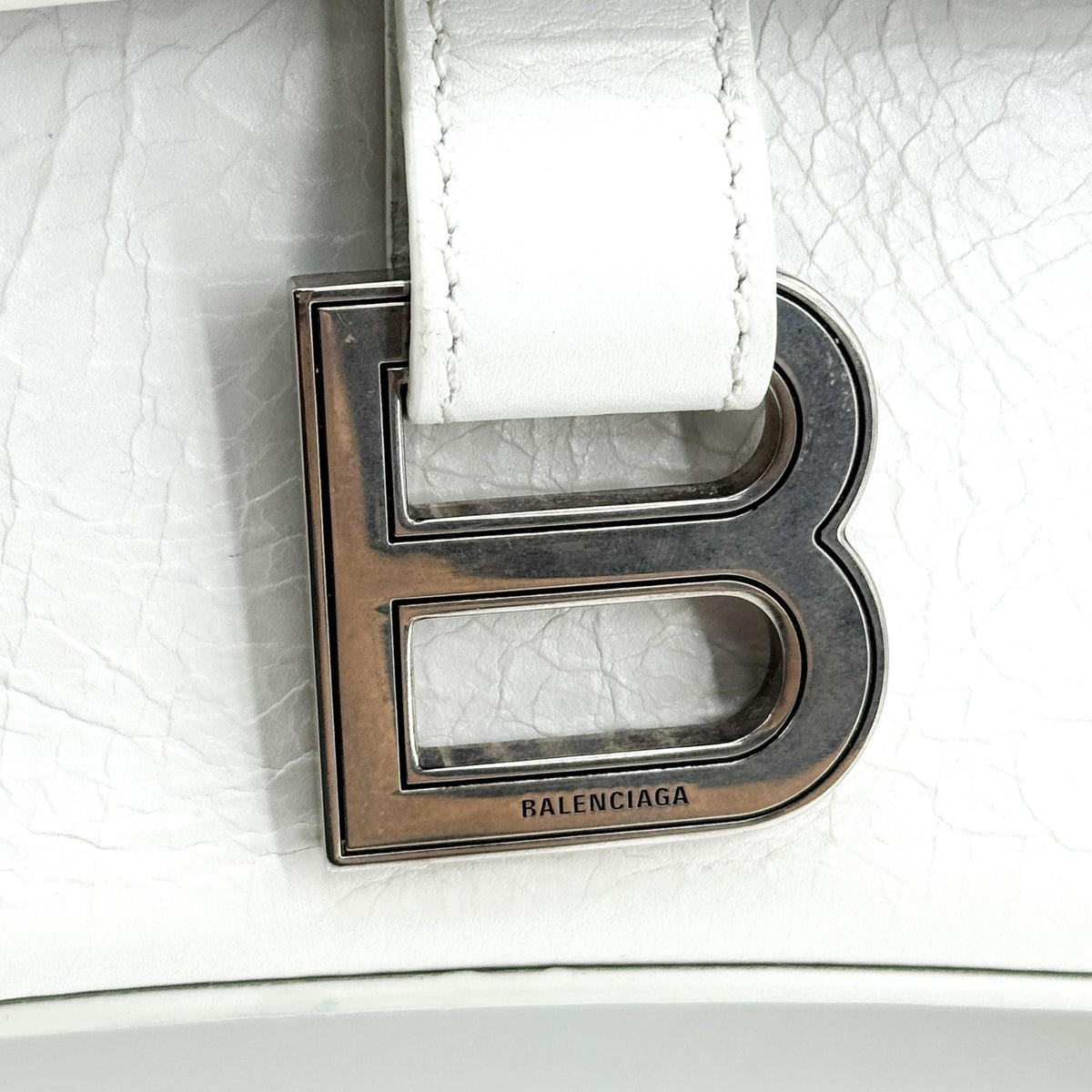 Balenciaga Downtown S Chain-Handle Leather, White, Leather, Shoulder Bag