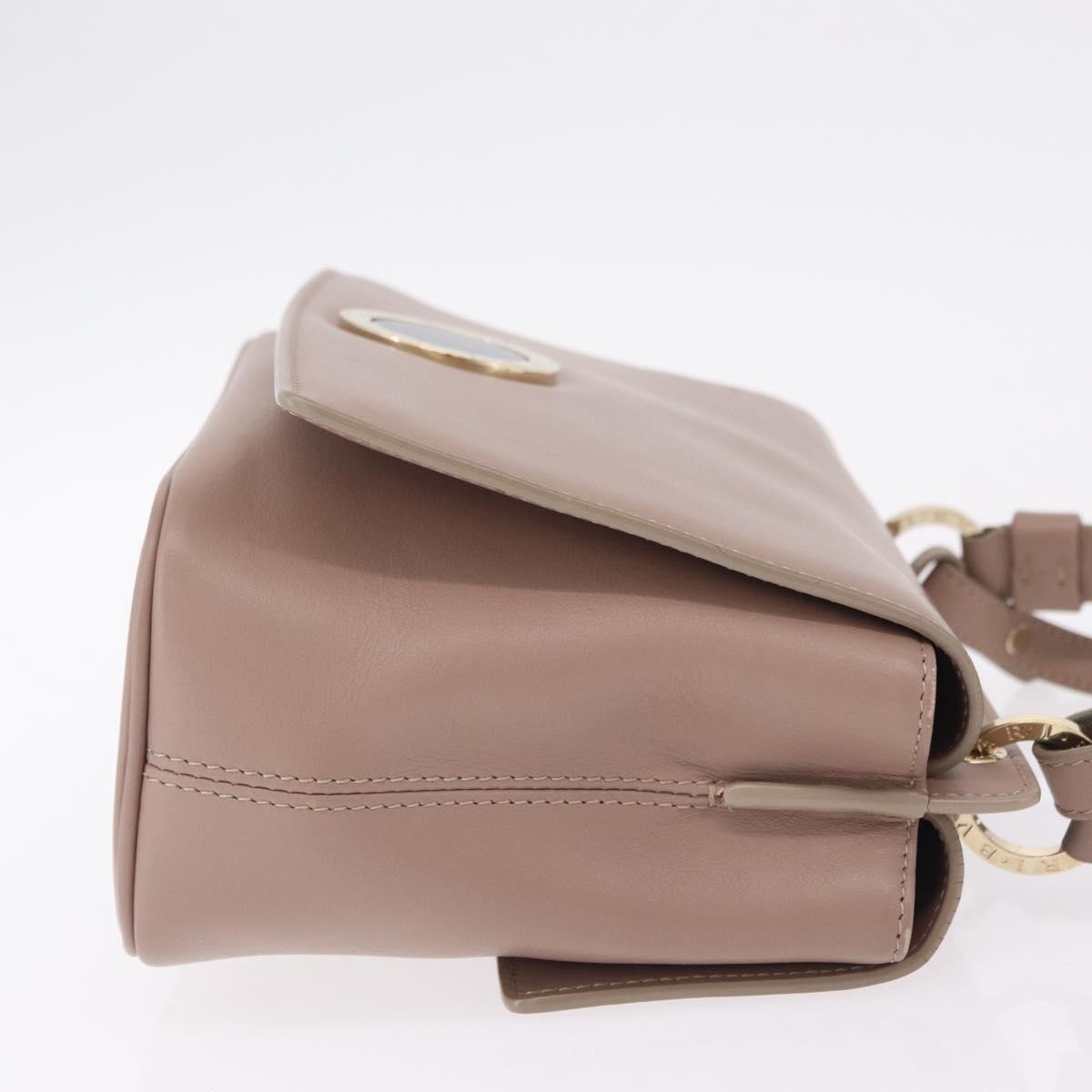 Bvlgari Signature Top Handle Leather, Beige, Leather, Handbag
