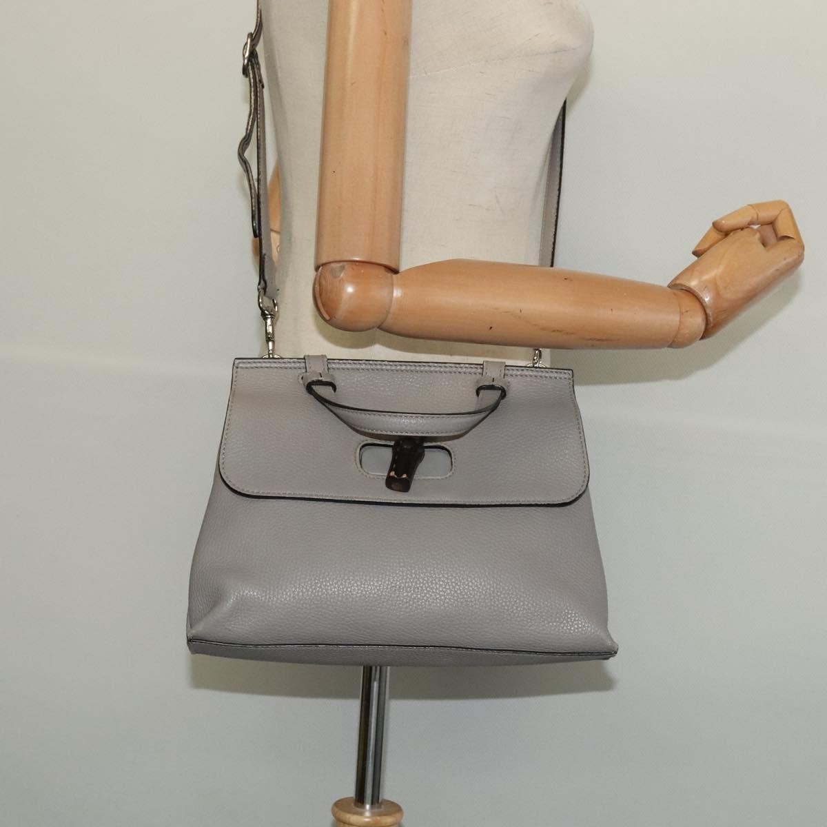 Gucci Bamboo Daily Top Handle Leather, Gray, Leather, Shoulder Bag