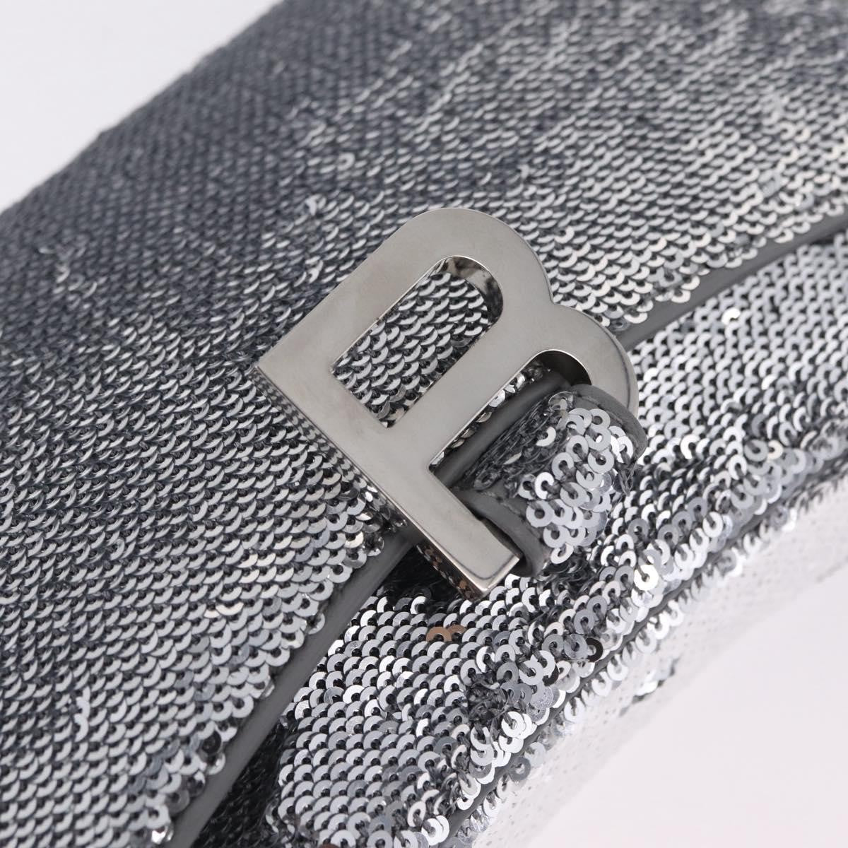 Balenciaga Hourglass Chain Leather with Sequins, Silver, Leather, Crossbody Bag